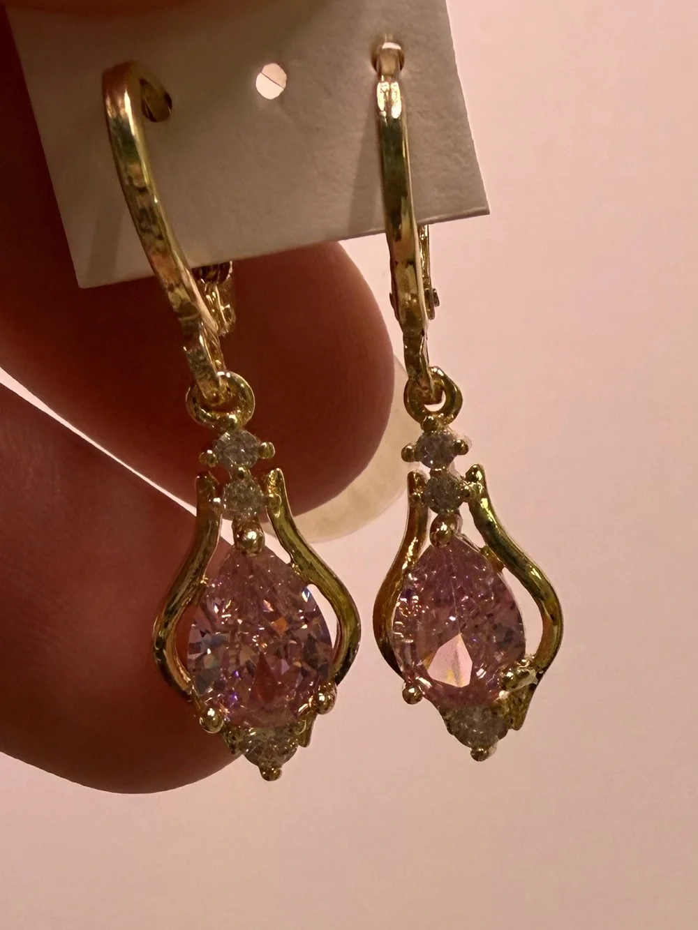 18k GP Pink Dangle Earrings